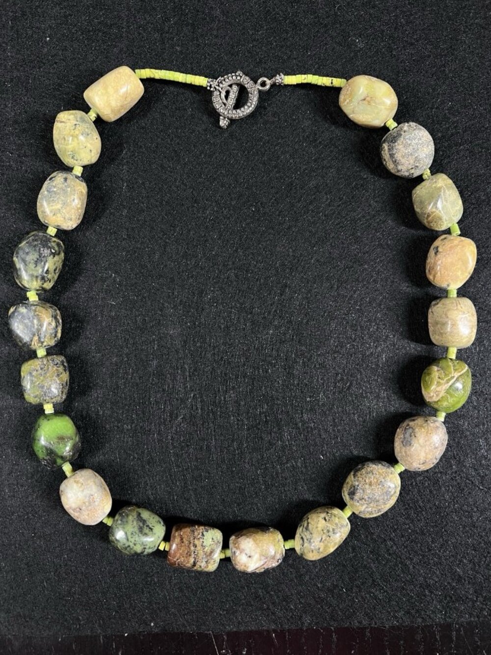 Vintage Serpentine Stone Chunky Nugget Bead Choker Necklace 16"